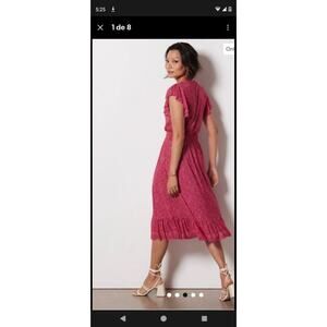 Evereve Women's Elena Short Sleeve Floral V Neck Midi Dress Sz Xs